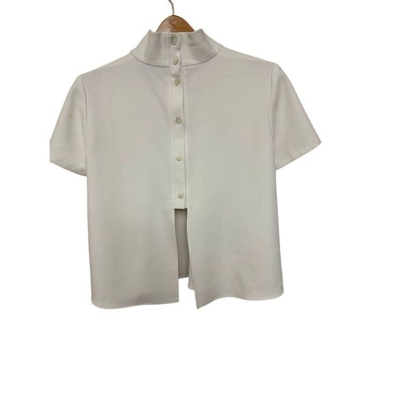Rachel Comey  Jersey Buttoned Open Back Standing Collar  Short Sleeve Top 4 - Picture 3 of 9
